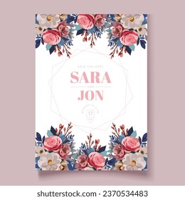 winter weeding invitation with watercolor flowers news vector