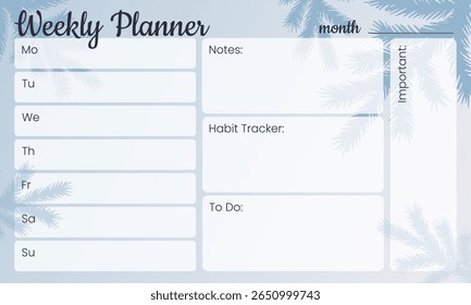 Planejador Semanal de inverno com Rastreador de Hábito e Decorações de Pinheiro