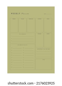 (Winter) Weekly planner template. Clear and simple printable to do list. Business organizer page. Paper sheet. Realistic vector illustration.