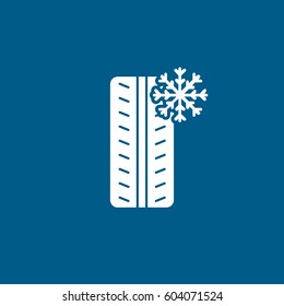 Winter Wheel Tire Flat Icon On Blue Background