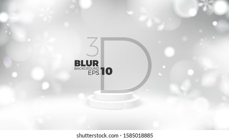 Winter white abstract background with snowflakes and product showcase stage vector template