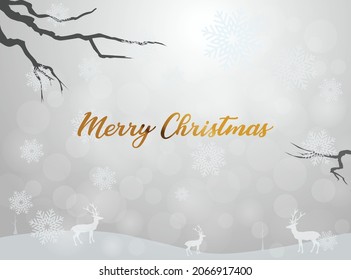 Winter white background christmas made of snowflake with deer and tree. Vector Illustration.
