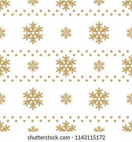 Winter white background with gold snowflakes. For textile, paper, scrapbooking, wrapping, web and print design. Seamless pattern. Vector illustration