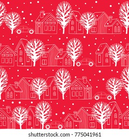 Winter white home red seamless pattern