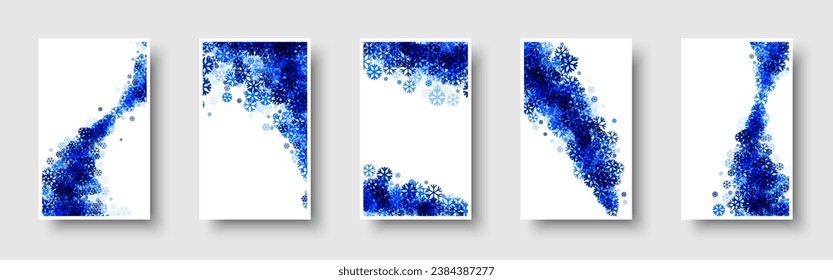 Winter white paper cards with blue snowflakes and place for text. Christmas template. Vector illustration.