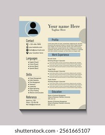 A Winter White resume template with organized sections for profile, work experience, skills, and education. Perfect for creative professionals.