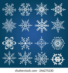 Winter white Snowflake big set.Decor elements.Vector doodles. Vintage christmas,New year background,icon,sign