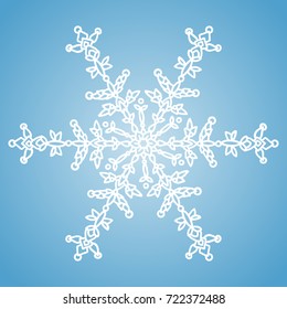 Winter white snowflake on blue background. Christmas element. Vector illustration. Knitted style