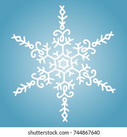 Winter white snowflake on blue background. Christmas element. Vector illustration