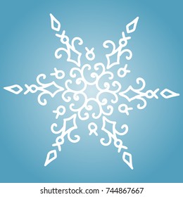 Winter white snowflake on blue background. Christmas element. Vector illustration