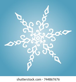 Winter white snowflake on blue background. Christmas element. Vector illustration