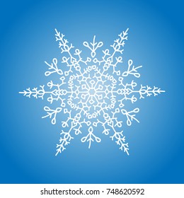 Winter white snowflake on blue background. Christmas element. Vector illustration.