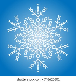 Winter white snowflake on blue background. Christmas element. Vector illustration.