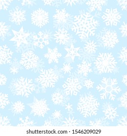 Winter white snowflakes seamless vector pattern

