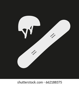 Winter white sports icons on black background. Set of winter sports equipment. Vector illustration.