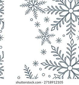 Patrón sin fisuras de blancos de invierno con copos de nieve delicados y texturas heladas para un concepto de estética de invierno elegante refinado como patrón de blancos de invierno elegantes con copos de nieve delicados y texturas heladas para un diseño de temporada limpio y refinado en Foto de archivo Concepto y espacio vacío en el lado izquierdo, sin texto --ar 7:2 --tile