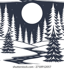 Branco de inverno padrão sem costura com lagos gelados neve coberta de colinas e céu estrelado para um inverno gelado noite efeito conceito como Frosty inverno noite padrão com lagos gelados neve coberta de colinas e céu estrelado para um design frio crocante no Photo Stock Concept e espaço vazio no lado esquerdo, sem texto —ar 7:2 —azulejo