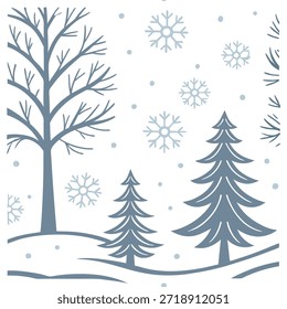 Patrón sin fisuras blancos de invierno con árboles cubiertos de nieve delicados copos de nieve y texturas heladas suaves para un concepto de look de invierno suave como patrón blanco de invierno suave con árboles cubiertos de nieve delicados copos de nieve y texturas heladas ideal para un efecto de invierno suave en Foto de archivo Concepto y espacio vacío en el lado izquierdo, sin texto --ar 7:2 --tile