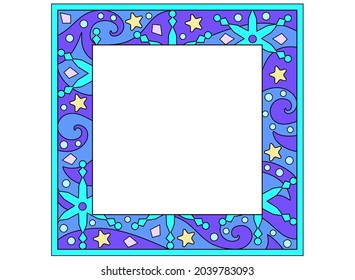 Winter wide square frame with snowflakes and stars - vector full color illustration. Frosty patterns - frame with place for your photo or text, copy space