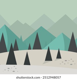 Winter wild mountains simple geometric illustration vector