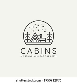 winter wildlife cabin minimalist line art badge logo template vector illustration design. simple minimalist cottage, lodge, housing emblem logo icon concept