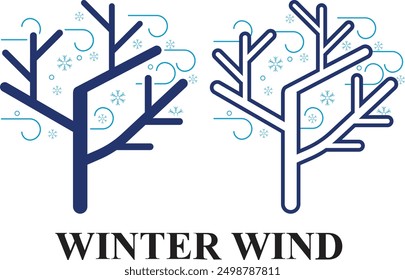 Winter Wind icon set isolated on white background. Editable colorful Icons of Cool Weather, Blizzard, Wind Storm, Ice mountain storm in fill and line style.