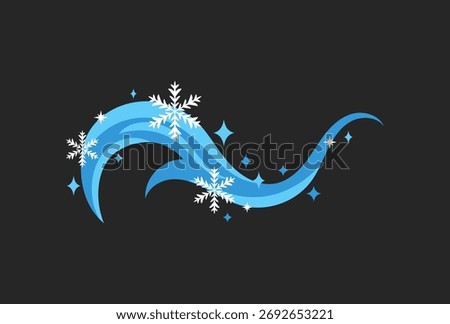 Winter wind with snowflakes hand drawn vector illustration, magic Christmas element for banners and cards