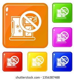 Winter window icons set collection vector 6 color isolated on white background