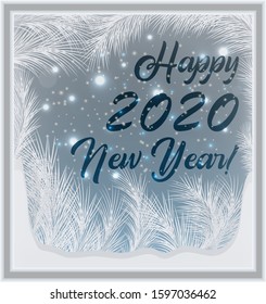 Winter window New 2020 year card,  vector illustration