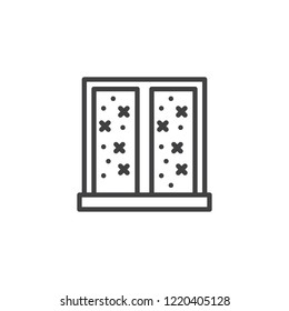 Winter window outline icon. linear style sign for mobile concept and web design. Window and snow fall simple line vector icon. Symbol, logo illustration. Pixel perfect vector graphics