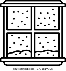 Ventana de invierno con el icono de la nevada