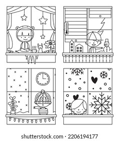 Winter Window Vector Illustration Set