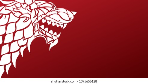 Winter wolf poster. Snow Wolf head symbol. Abstract animal print design Front view with copy space.