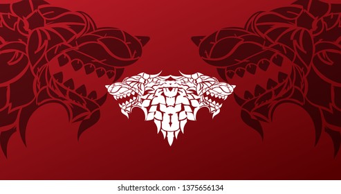 Winter wolf poster. Snow Wolf head symbol. Abstract animal print design.