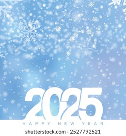 Winter Wonderland 2025 New Year Design with Snowflakes and Icy Blue Background. Vector illustration