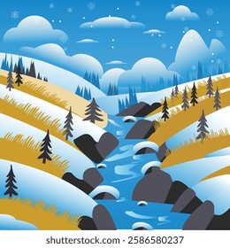 Winter Wonderland Background  Beautiful Falling Snowflakes Wallpaper Design