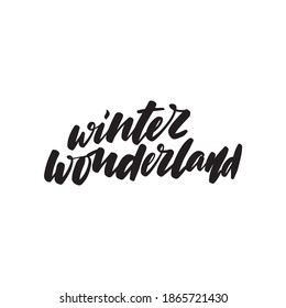 Winter wonderland calligraphy hand lettering with word isolated on white. Vector template for typography poster, sticker, banner, sticker, etc. 