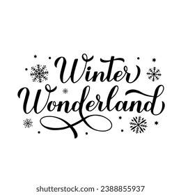 Winter Wonderland calligraphy hand lettering isolated on white. Seasonal holidays typography poster. Vector template for greeting card, banner, flyer, sticker, sign, etc