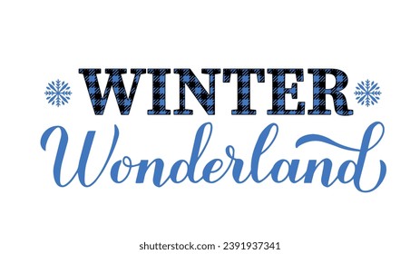 Winter Wonderland calligraphy lettering. Seasonal holidays typography poster. Vector template for greeting card, banner, flyer, sticker, sign, etc