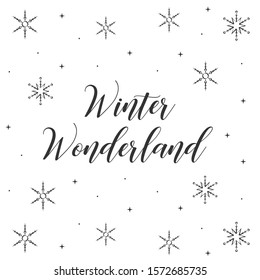 Winter Wonderland, Christmas Greeting Card, Holiday Banner, Holiday Background, Christmas Card, Holiday Card, Decor with Snowflakes and Stars Vector Illustration Background