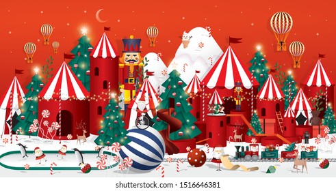 Winter wonderland Christmas greetings template vector/illustration