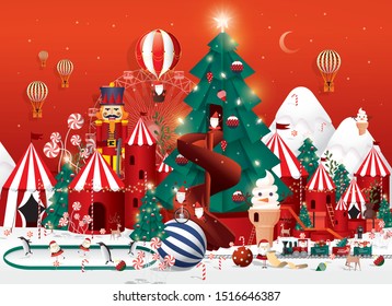 Winter wonderland Christmas greetings template vector/illustration