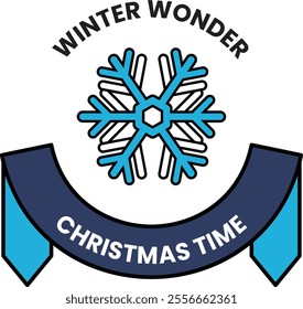 Winter wonderland christmas time. A blue banner with a snowflake on it