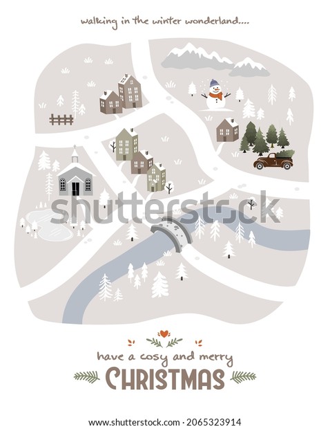 Winter\
wonderland -Christmas vector illustration -\
map