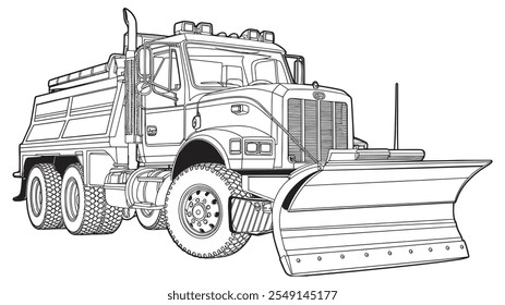 Winter Wonderland Coloring Fun Snow Plow Truck Vector Outline Page snow plow, truck, blade, clearing, snow, coloring page