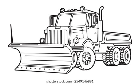 Winter Wonderland Coloring Fun Snow Plow Truck Vector Outline Page snow plow, truck, blade clearing snow coloring page