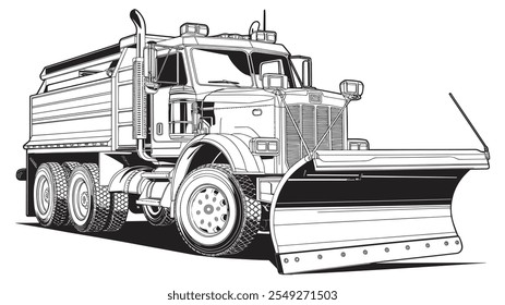 Winter Wonderland Coloring Fun Snow Plow Truck Vector Outline Page snow plow, truck, blade, clearing, snow, coloring page