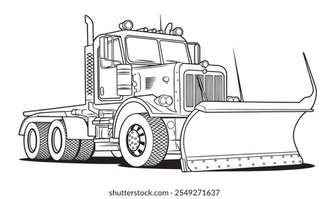 Winter Wonderland Coloring Fun Snow Plow Truck Vector Outline Page snow plow, truck, blade, clearing, snow, coloring page