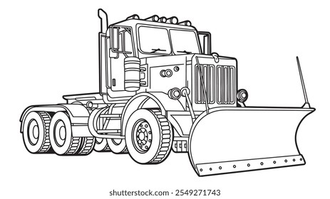 Winter Wonderland Coloring Fun Snow Plow Truck Vector Outline Page snow plow, truck, blade, clearing, snow, coloring page