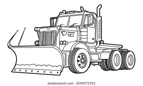 Winter Wonderland Coloring Fun Snow Plow Truck Vector Outline Page snow plow, truck, blade, clearing, snow, coloring page